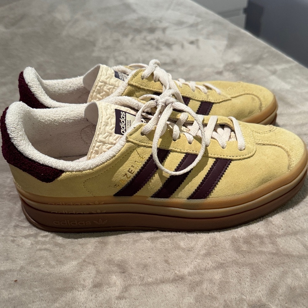 Adidas Women's Vibrant Yellow and Burgundy Sneakers - Picture 3 of 4